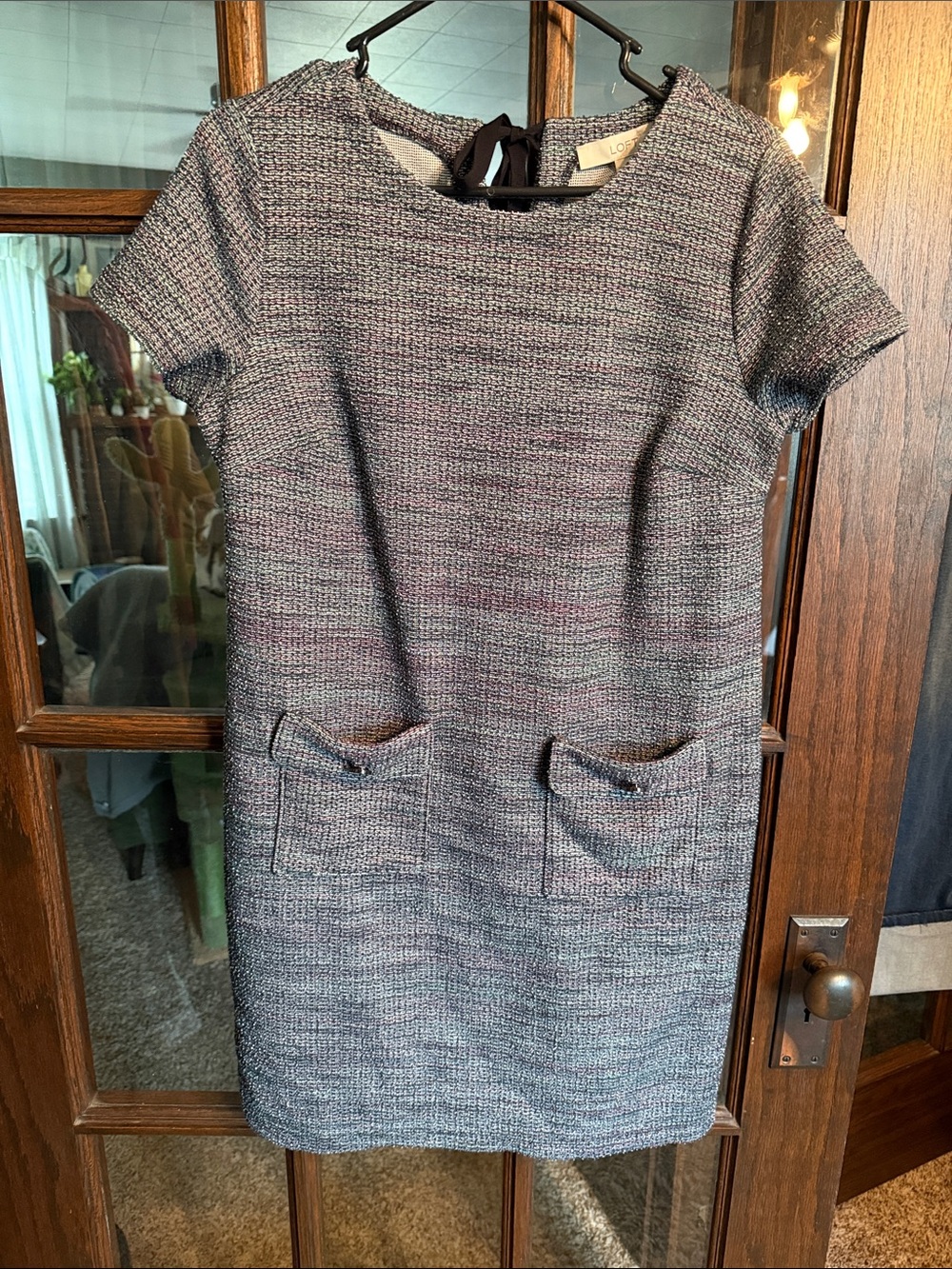 LOFT Heathered Gray-Purple Short Sleeve Shift Dress